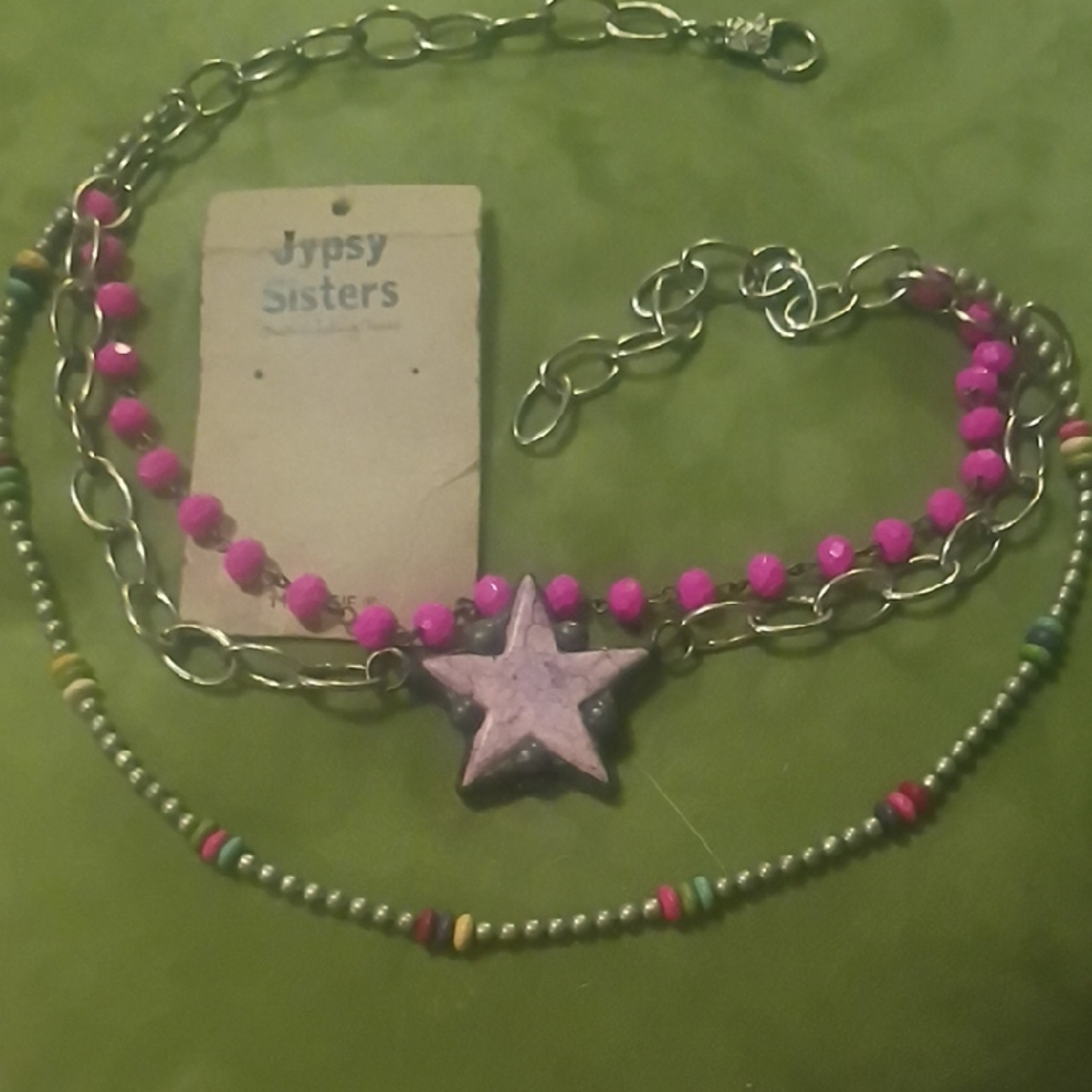 Gypsy Sisters Pink Beaded Star Choker Necklace